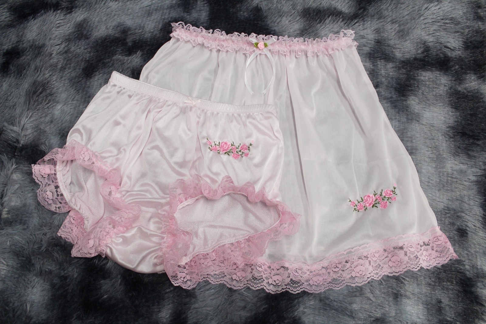 #A223 2XL/ElasticW.24-42″ Vintage Style Pink Nylon Full Brief +Half Slip