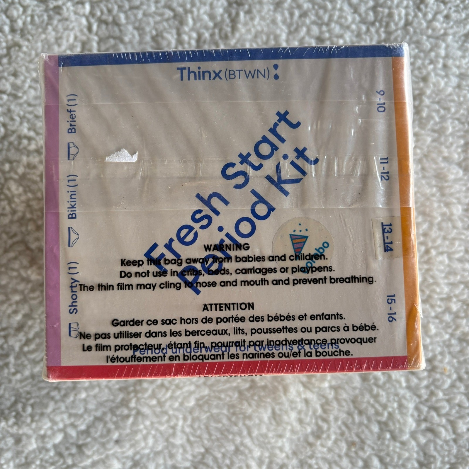 NWT Thinx BTWN Fresh Start Period Kit Tweens Teens Underwear 3 Pack Size 13-14