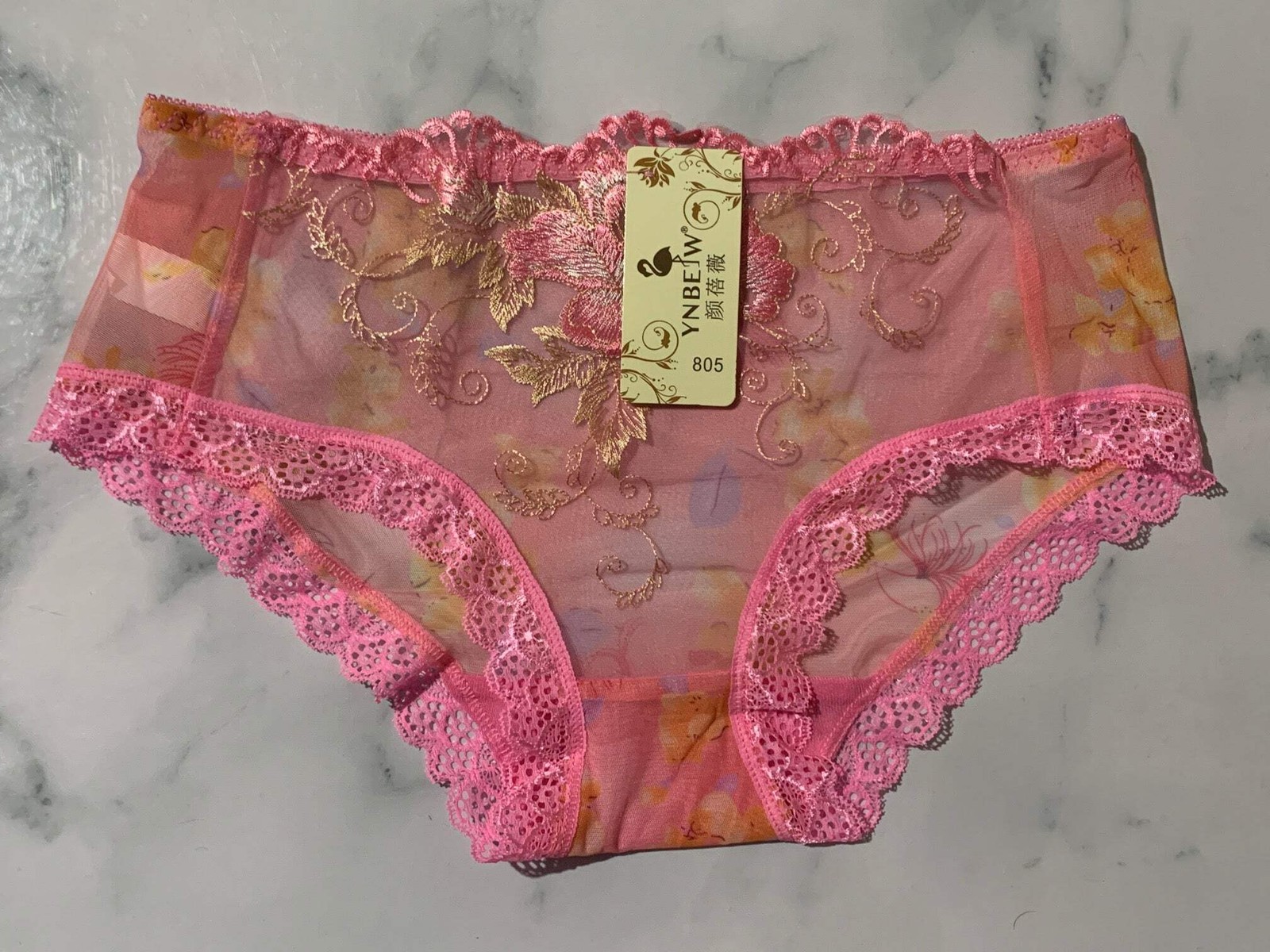 Women’s Flower Embroidered Hot Pink Lace Lingerie Briefs Low Rise