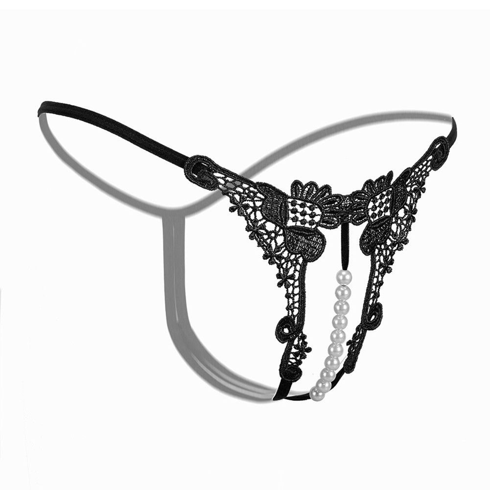 Embroidered Triangle Pants Hollow Pearl Thong Average Size Low Waisted Thong