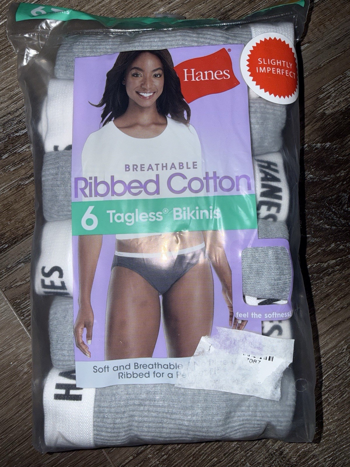 Hanes ~ 6-Pair Womens Bikini Underwear Panties Cotton Ribbed Gray ~ L/7