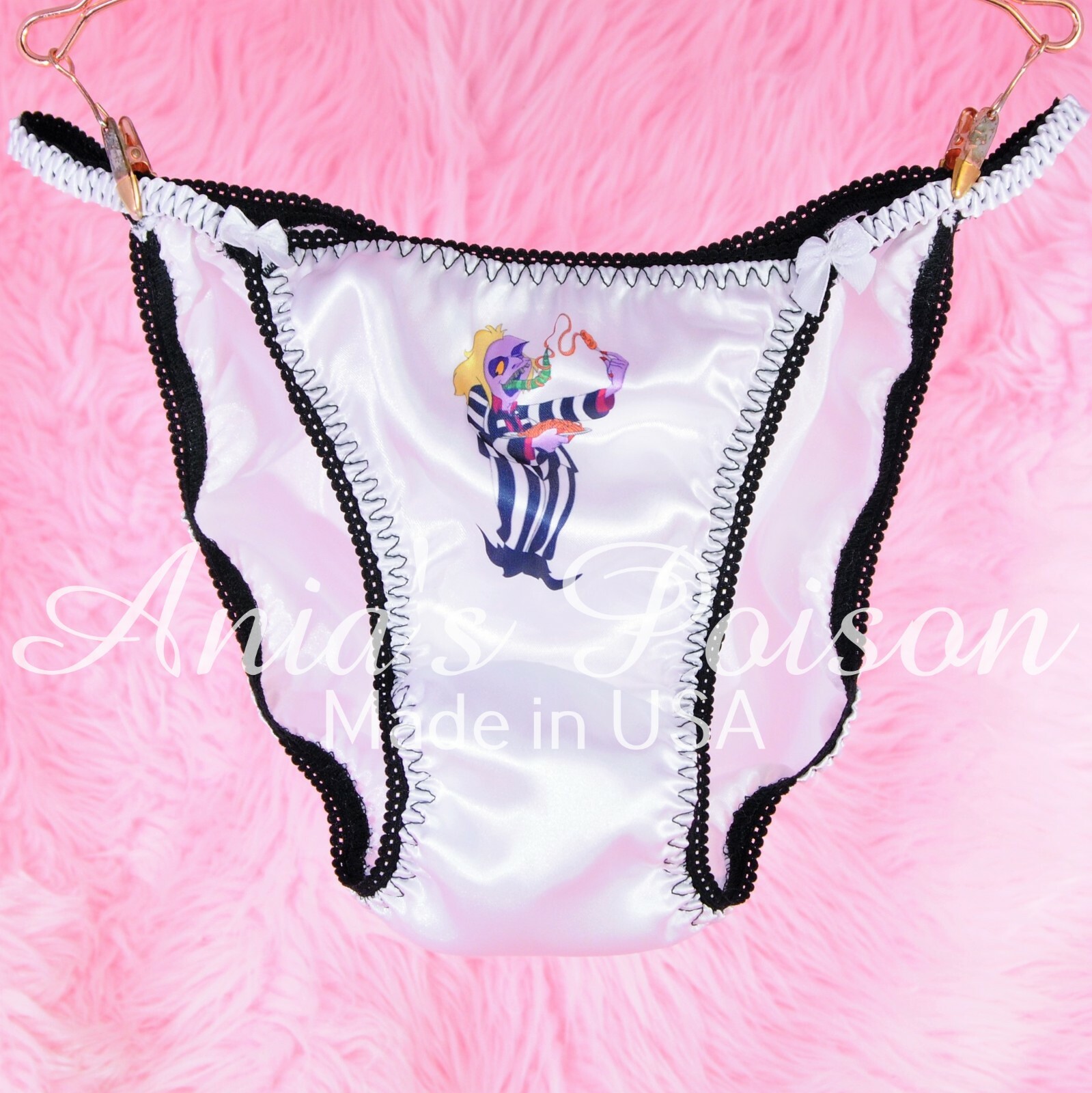 VTG Sissy Ladies Mens SATIN Beetle Juice Pasta Halloween string bikini Panties
