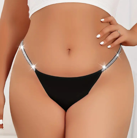 Black Glitter Strap Horseshoe Ring Panty Thong Hot Sexy Naughty Sissy Size 2XL