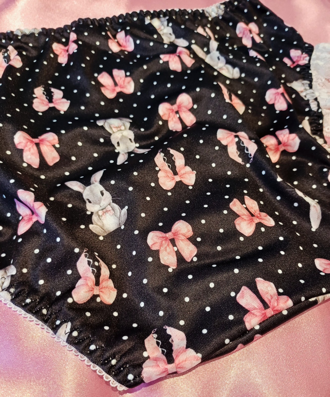 Cute Silky Stretchy Frilly Bunny Bows Polka Dot Sissy Panties Knickers M 10-12