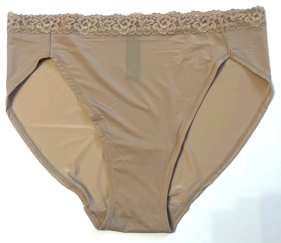 Natori LARGE Finishing Touch Lace Trim Hi Cut Brief Panty NWOT 7723365 CafeBeige