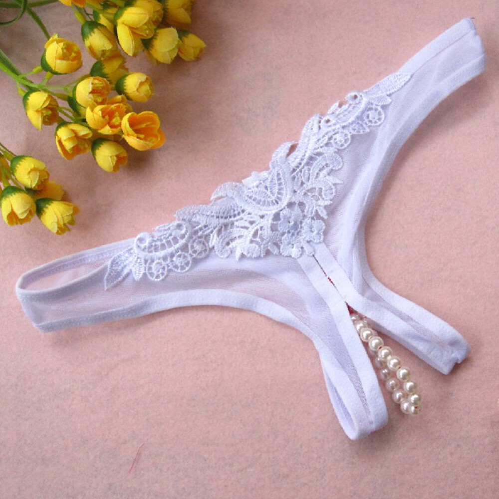 6/3Pack Women’s Crotchless Thongs G-string Knicker Pearl Panties Night Underwear