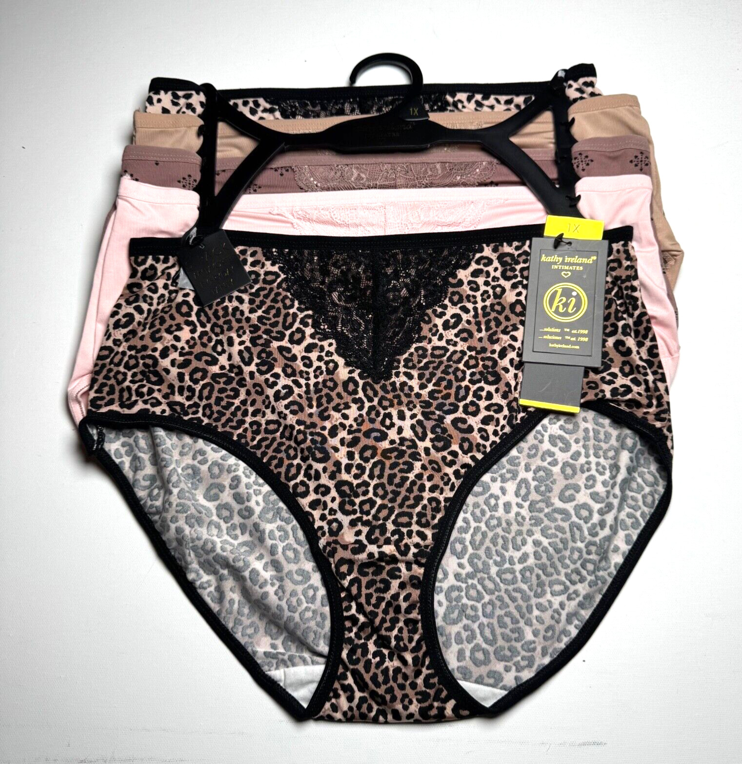 Kathy Ireland Intimates Womens Plus Size 1X 5 Pack Satiny Everyday Panty Lace