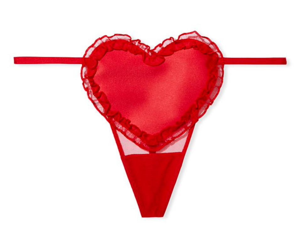 VICTORIA’S SECRET DREAM ANGLES Satin Heart V-String Panty Lipstick Red S M NEW