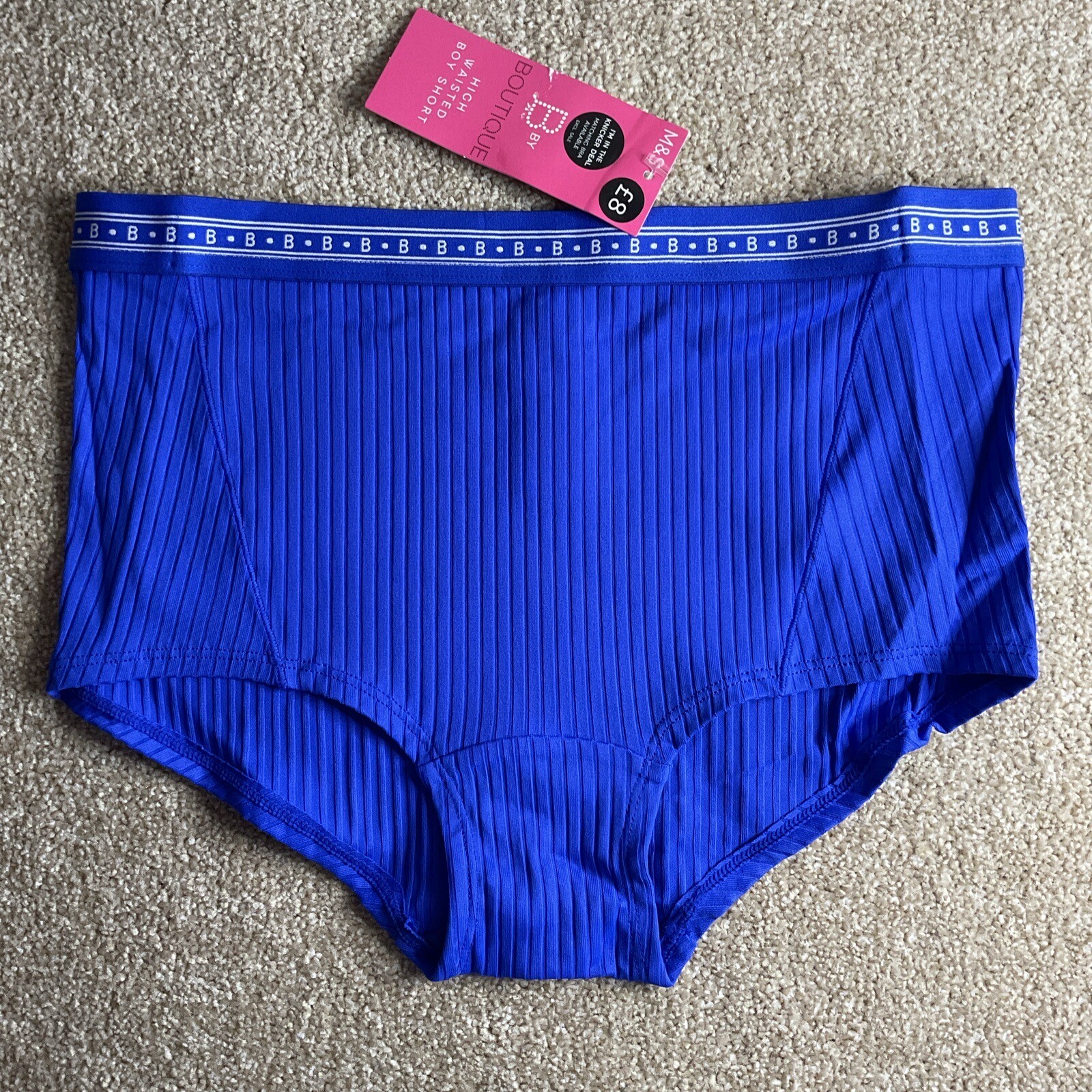 2 x M&S Size 8-10 SMALL Boutique High Waisted Boy Shorts Knickers Cobalt Blue S