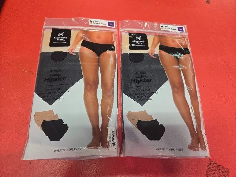 Ladies 8 Pack Hipster Underwear Size XXL Black & Maple Sugar by Member’s Mark