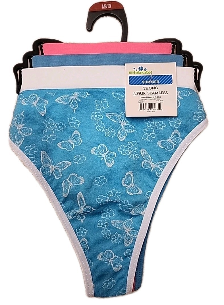NWT Way To Celebrate 3-Pack Seamless Thong Panties Size Medium Multicolor
