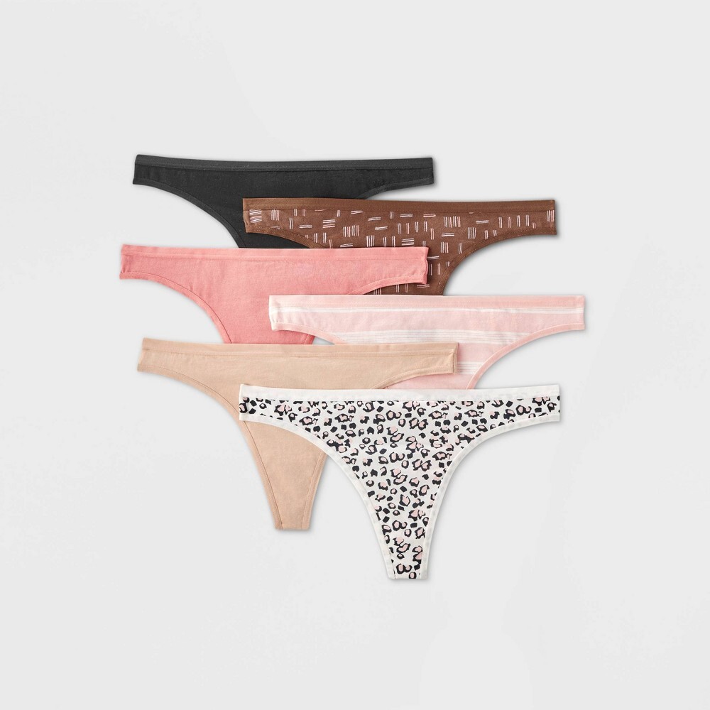 Women’s 6pk Print Thong – Auden™ Pink/Black/Brown M
