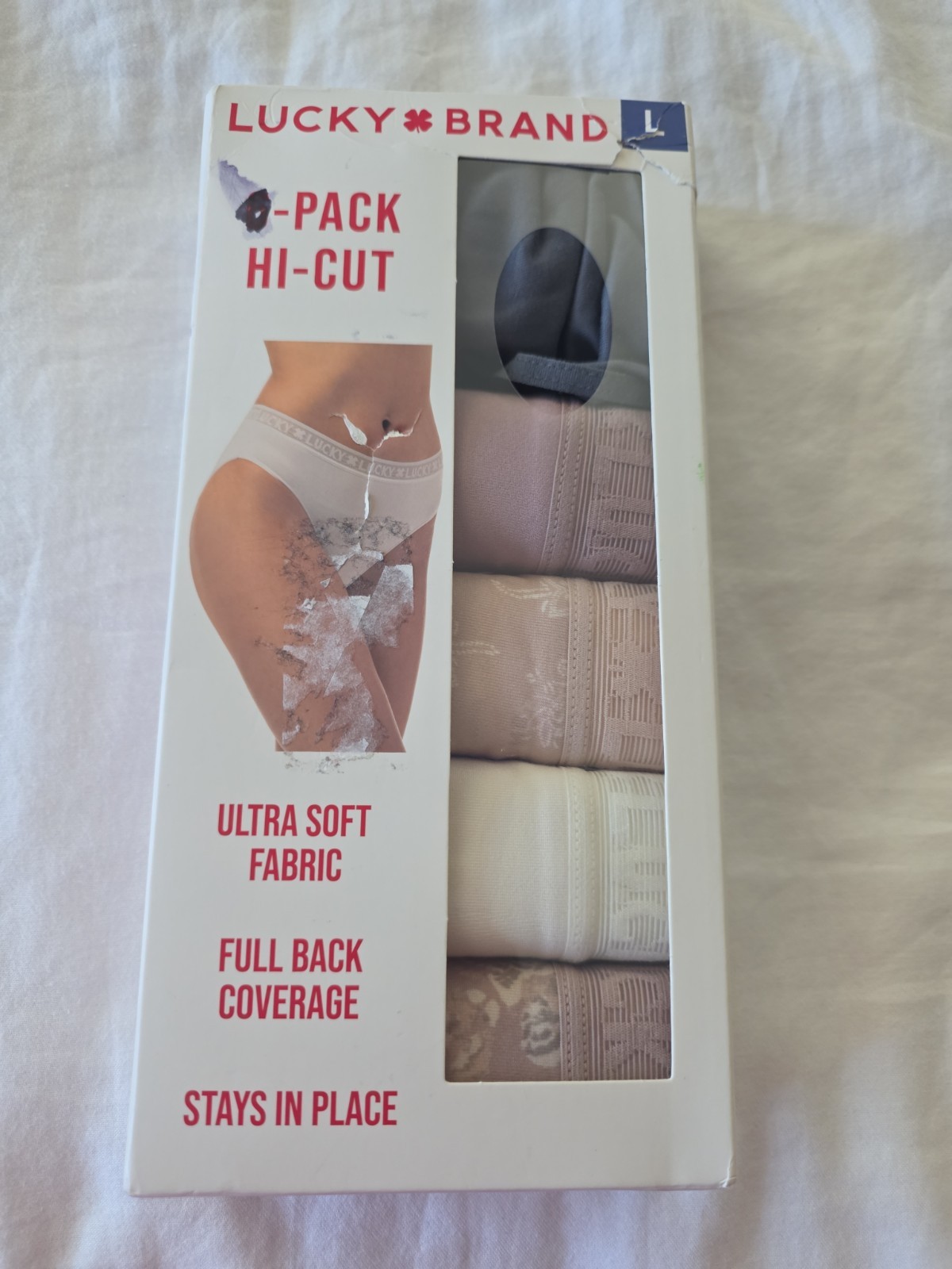 NEW LUCKY BRAND 1790598 MULTI-COLOR 5 PK HI-CUT PANTIES SZ L #195C