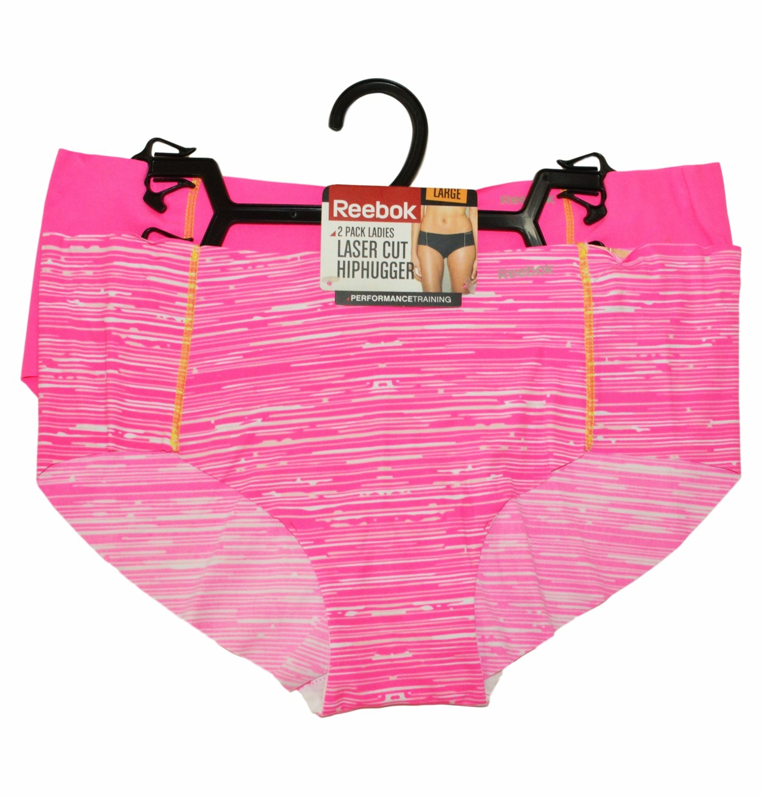 REEBOK LADIES PERFORMANCE LASER CUT HIPHUGGER 2PACK STRETCH IN PINK, SIZE MEDIUM