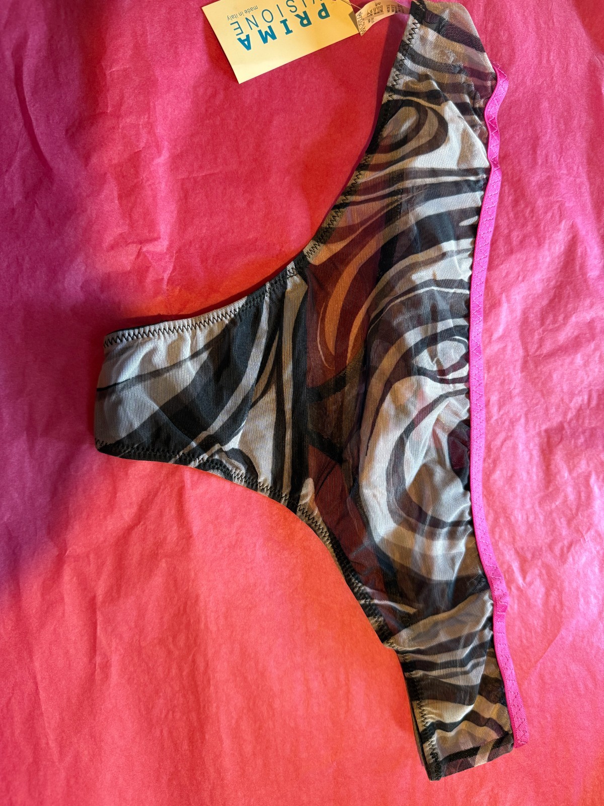 Prima Visione Thong Retro/Abstract Black/Grey With Pink – Bra Available Separate