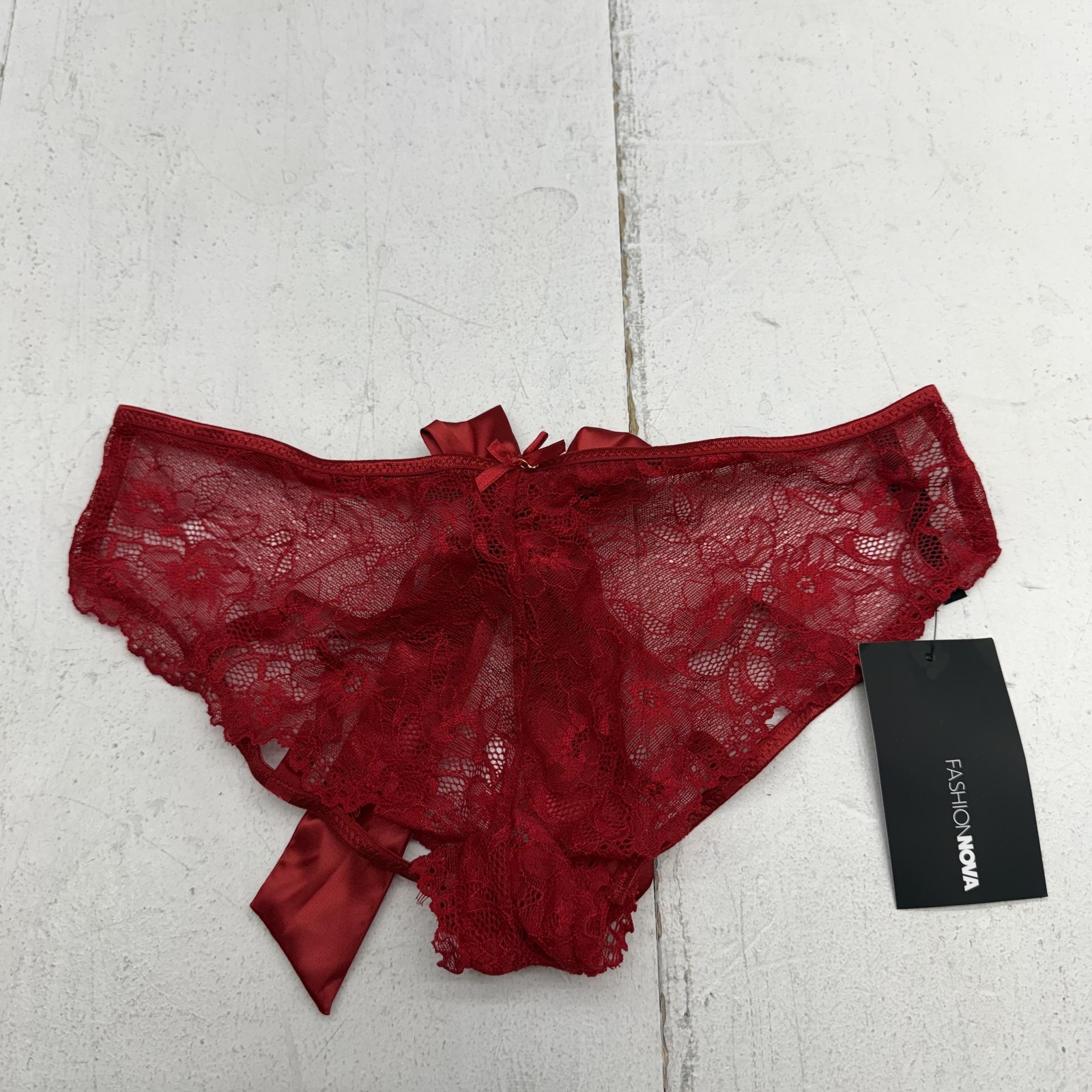 Fashion Nova Panties Womens Medium Red Bow Back Booty Lace Cheeky Sheer 1 Pack