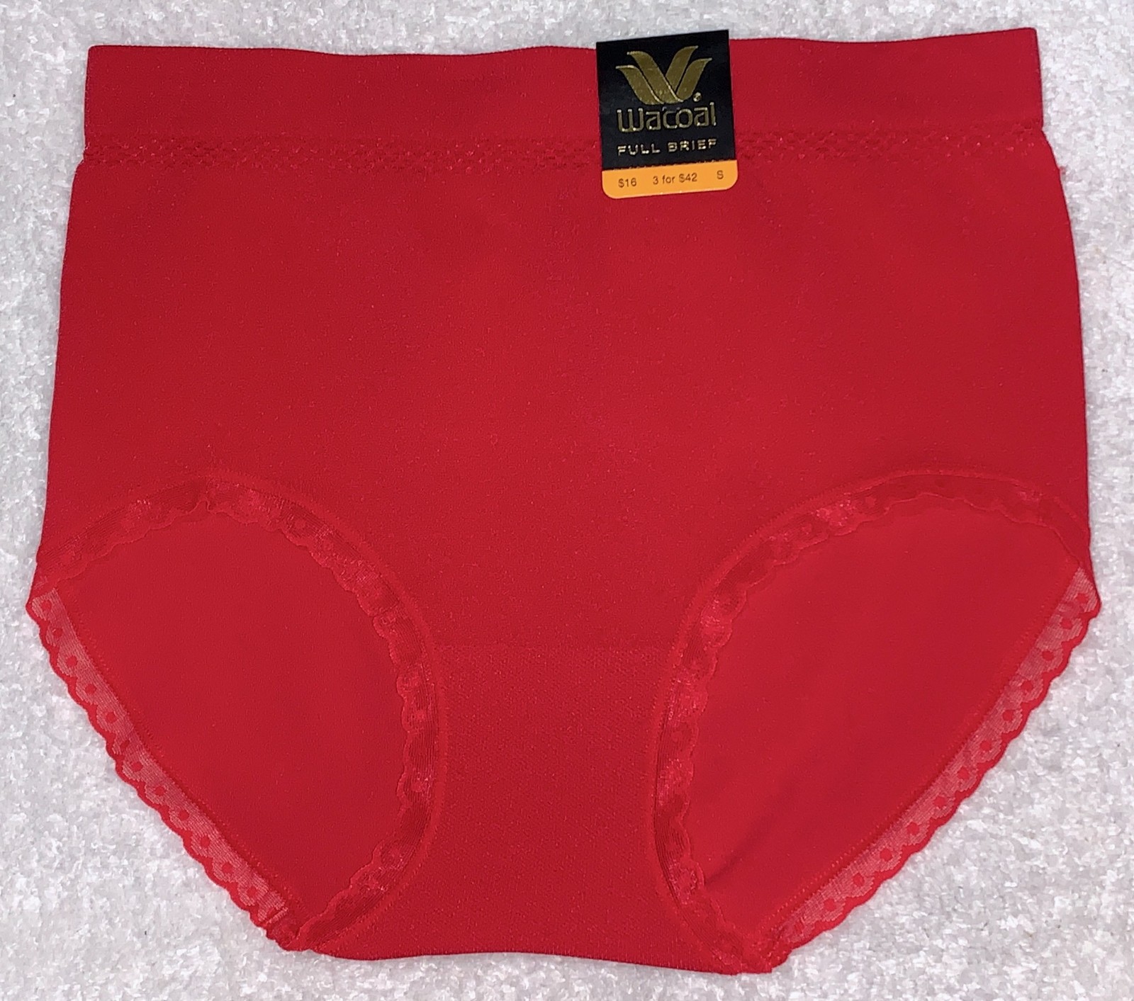 WACOAL B Smooth Pretty Seamless Lace Trim Cherry Red Brief Panty Womens Sz S 5