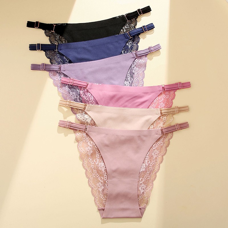 6 Pack Lot Sexy Womens Seamless Lace Panties Bikinis Thong Underwear Lingeries