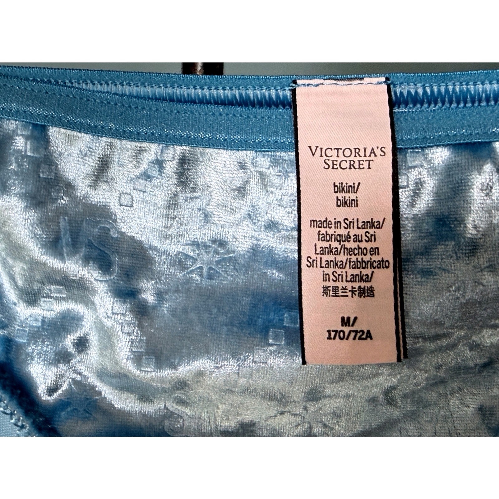 Victorias Secret Light Blue Crushed Velvet VS Logo Snowflake Bikini Panties M