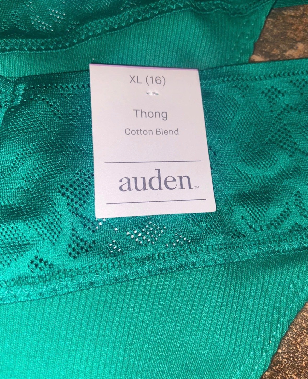 7x Auden XL (16) Thong Underwear Cotten Blend Lace Top Green Panties 7 Pack