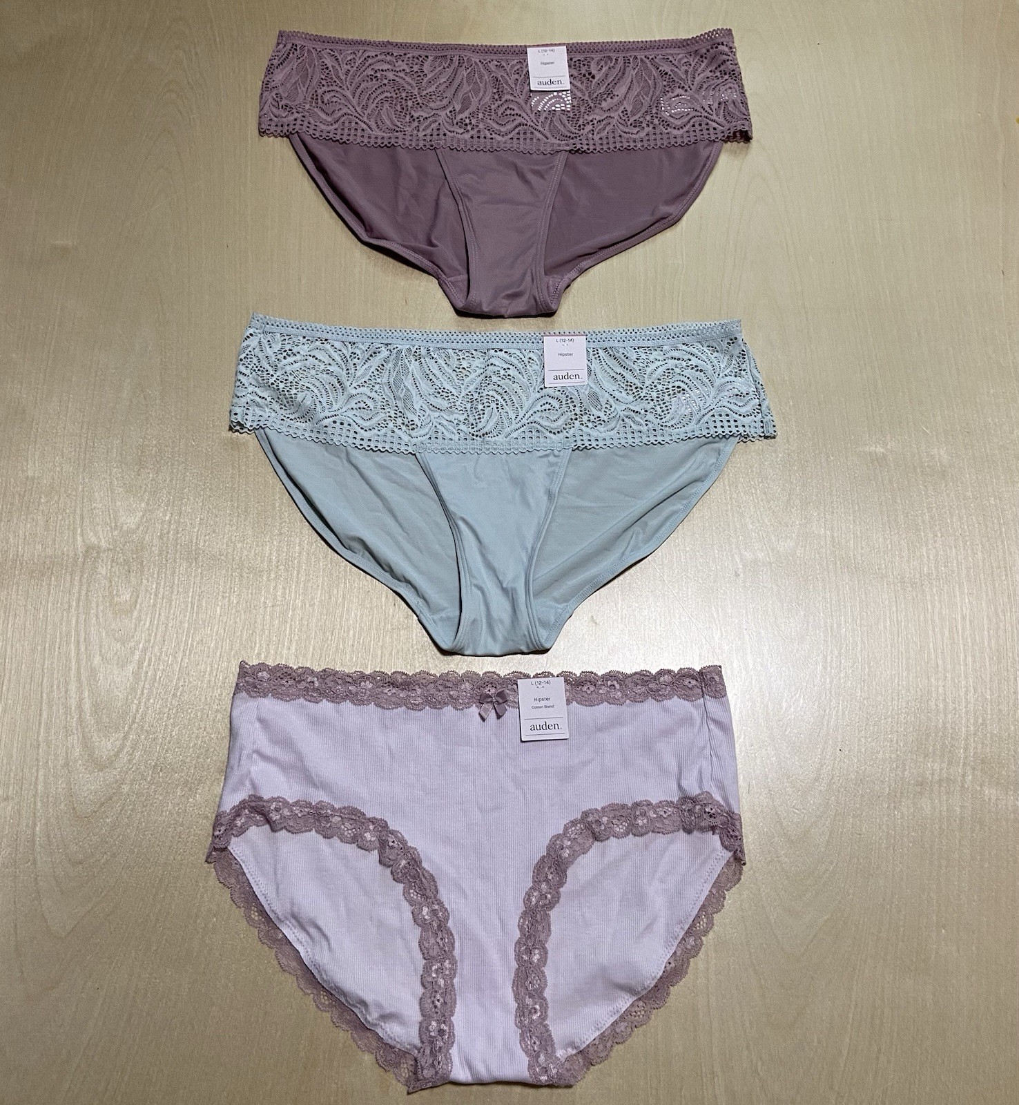 Auden Women’s Size Large (12-14) Floral Soft Breathable Hipster Panties 3 Pack