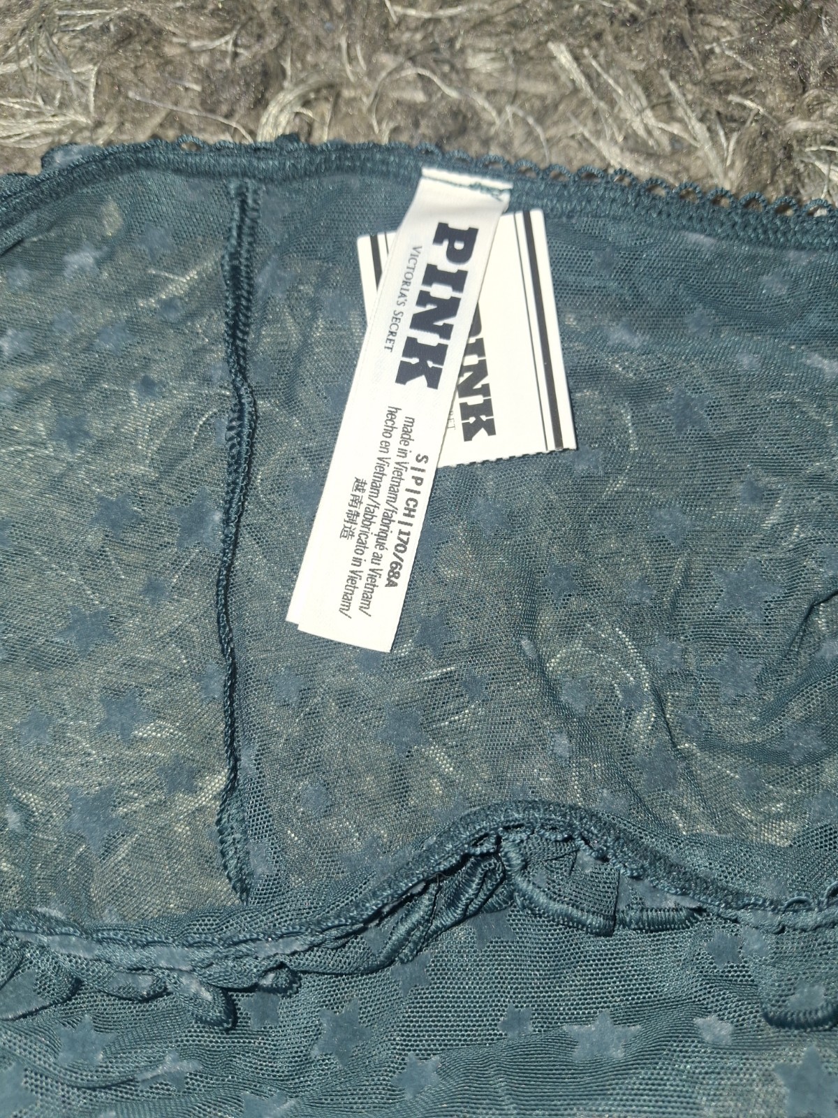 VS Pink Ruffled Trim Star Mesh cheeky NEW SIZE Small Dark Green