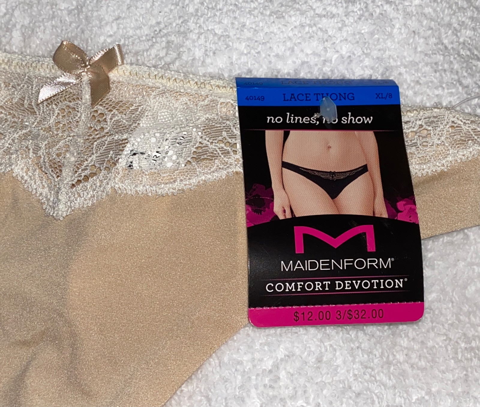 MAIDENFORM Comfort Devotion Tailored Nude Lace Thong Panty Womens M 6 L 7 XL 8
