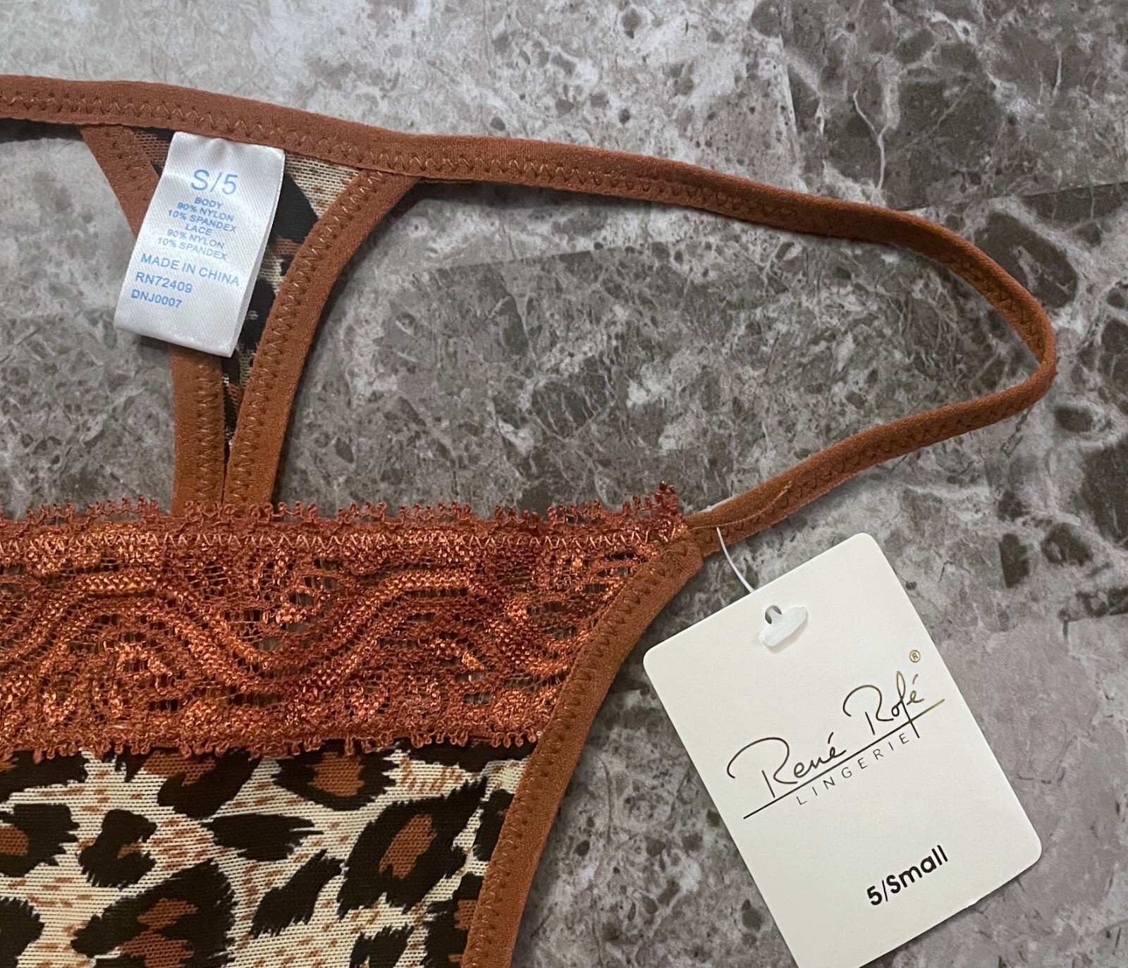 NWT RENE ROFE SMALL 5 LEOPARD CHEETAH MESH LACE VINTAGE RARE THONG PANTIES