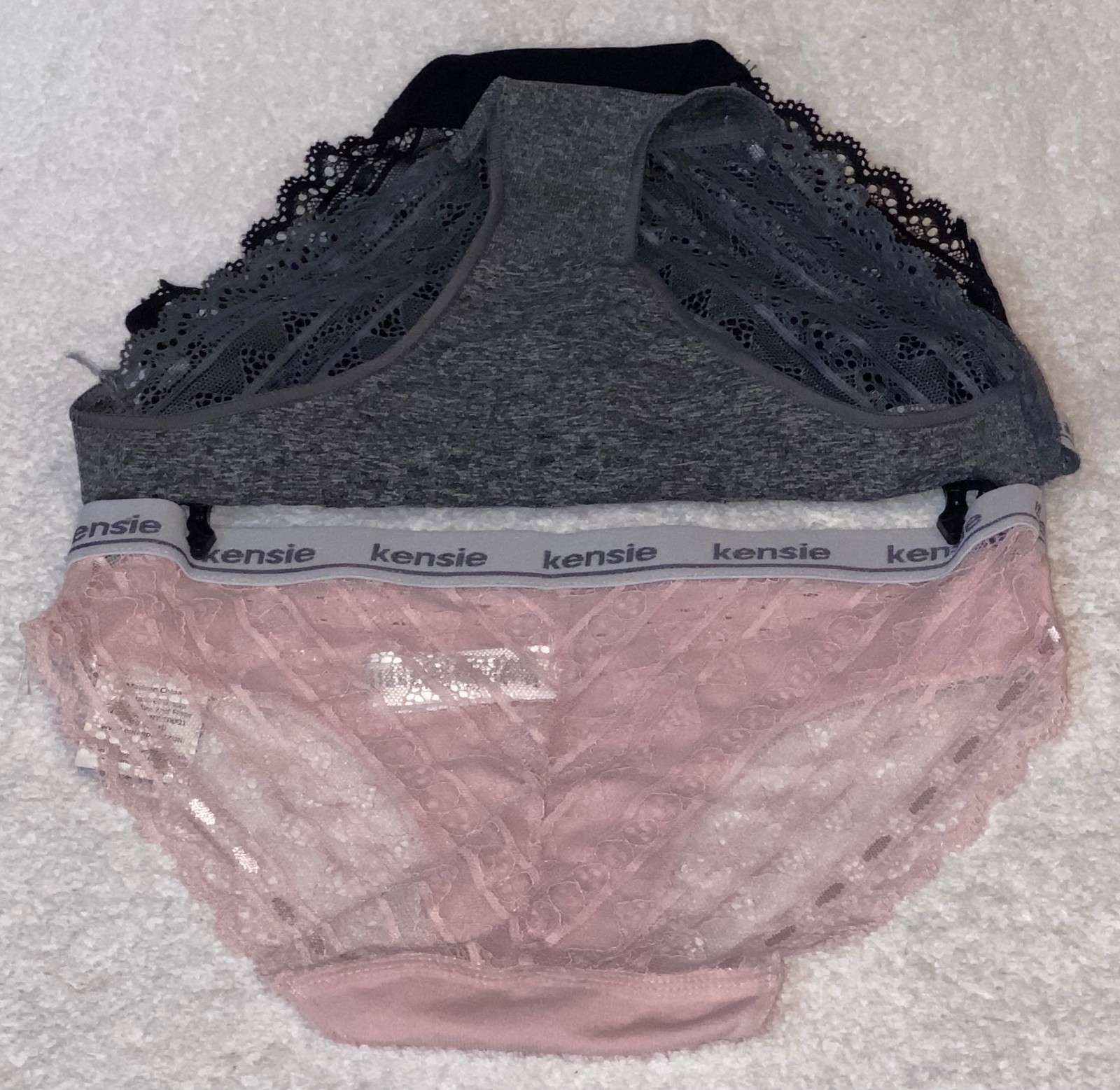 KENSIE Seamless Lace Back 3 Pk Pink Grey Black Hi Cut Hipster Panty NEW Womens M