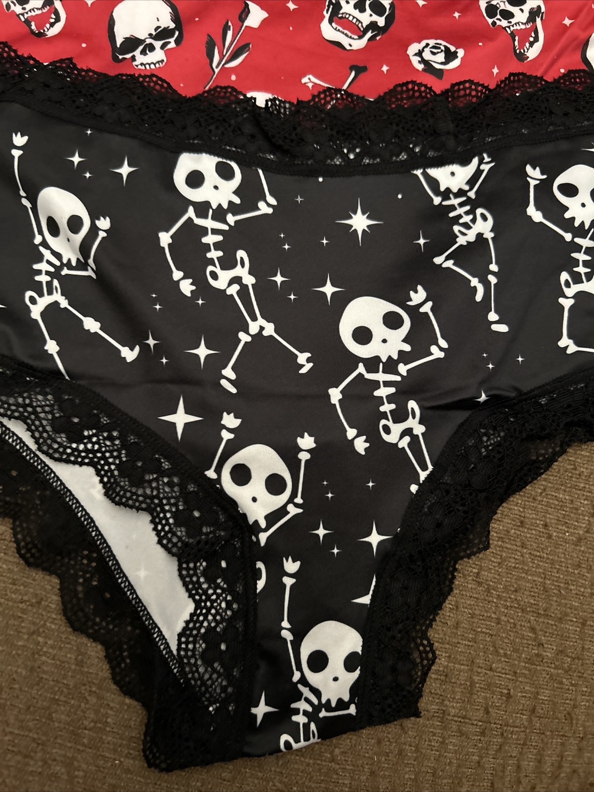 Morvia 3pk lace trim cheeky goth Emo panties L skull And Bones Lingerie