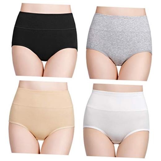 Women’s High Waisted Cotton Underwear X-Large Black White Grey Beige-4 Pack