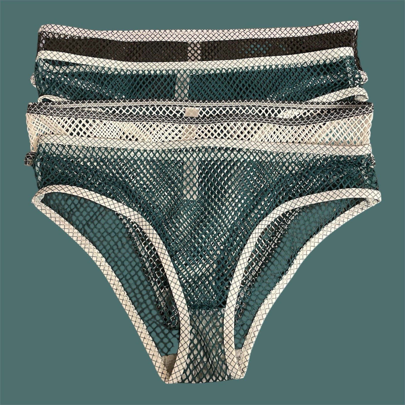 Lot of 4 Teal Set Fishnet Bikini Panties Festival Bohemian Sissy Women’s Large