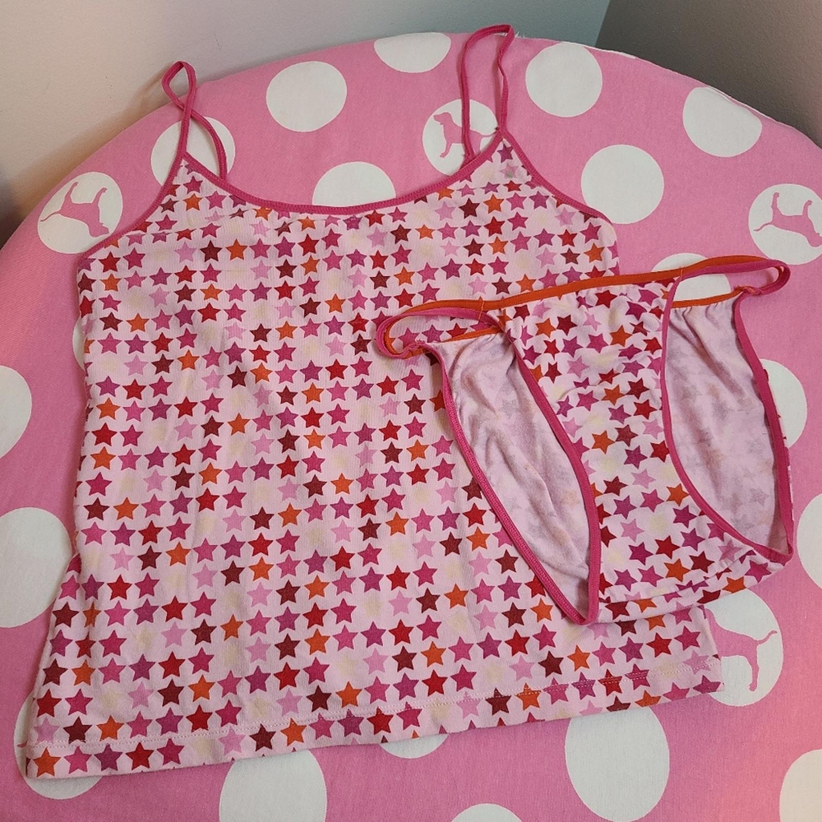 RARE VTG VS PINK Graphic Cotton Cami & Double String Bikini Panty Set Size S/M