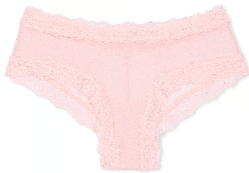 XL Pink SHIMMER Victoria’s Secret Stretch Cotton Lace-Waist & Leg Cheeky Pantie