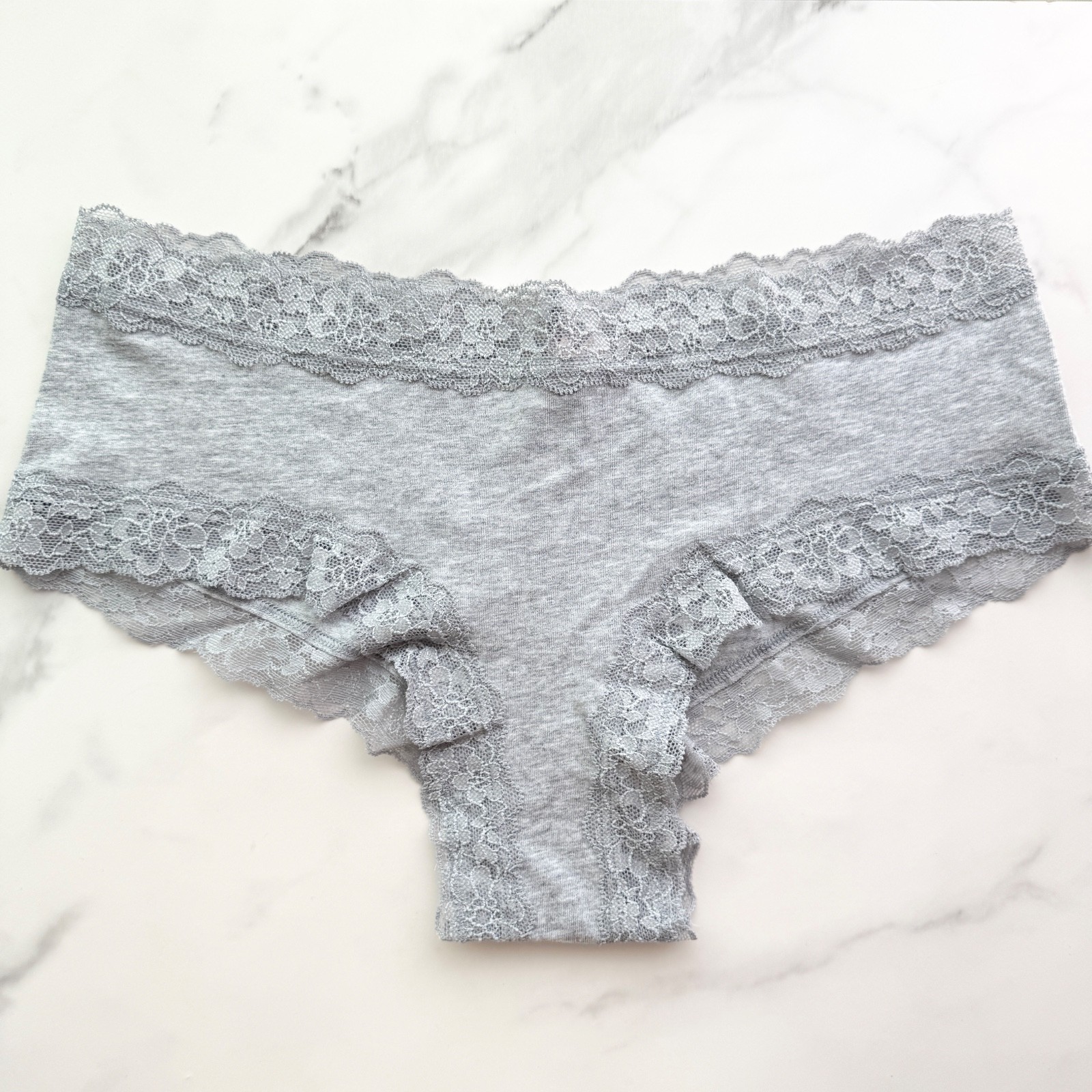 Victoria’s Secret The Lacie Lace-Waist Cotton Smooth Cheeky Panty Heather Grey M