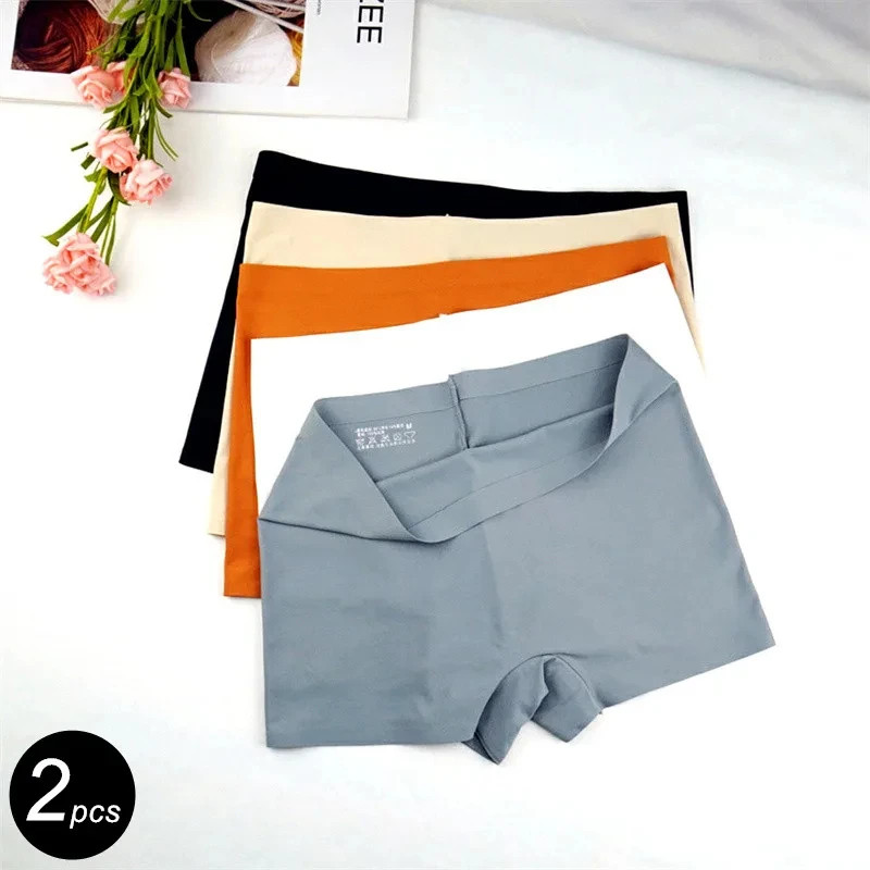 Seamless Silk Boyshorts Soft Solid Color Plus Size Women’s Underwear 2 Pcs
