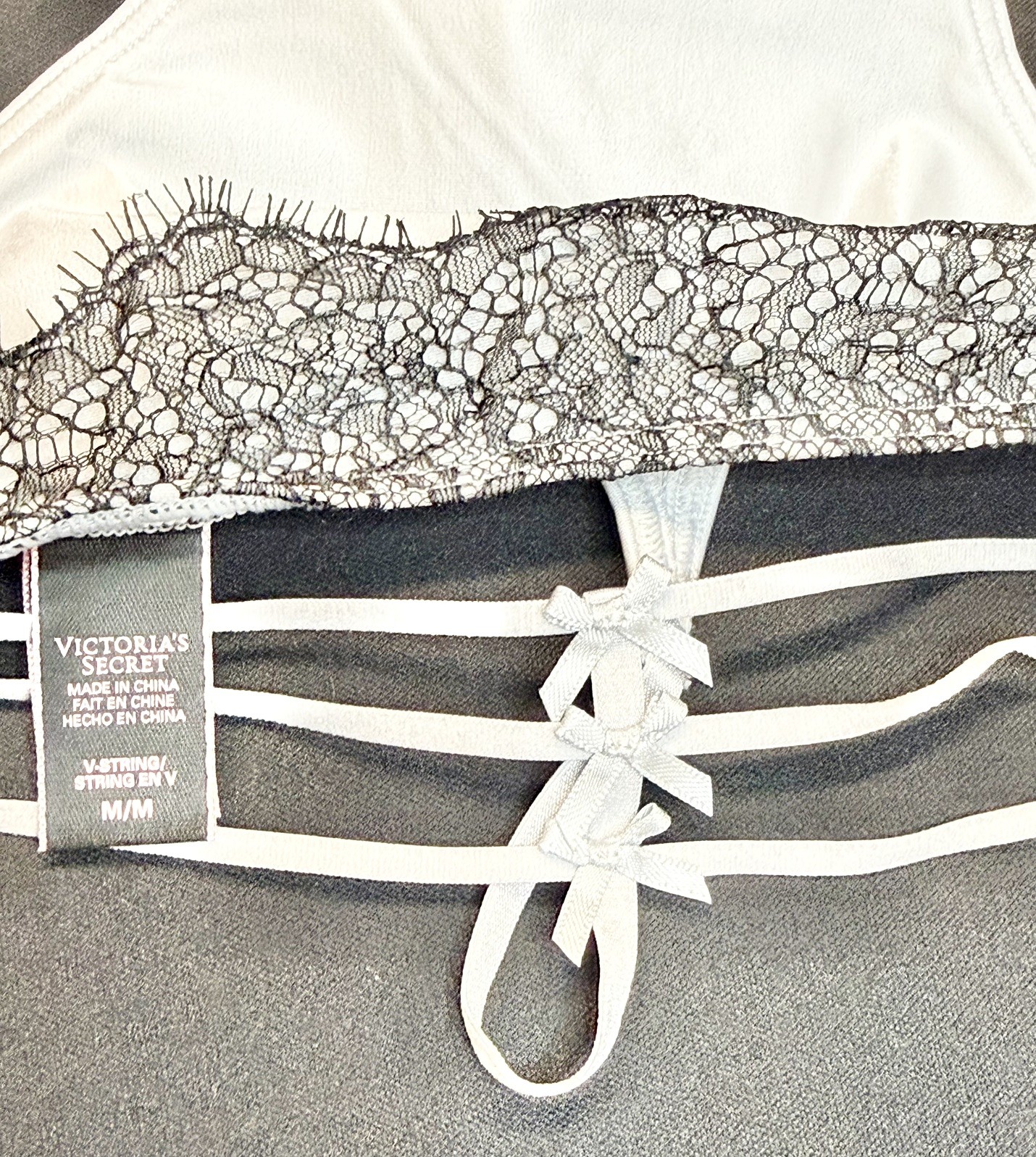 2015 Victorias Secret Very Sexy Triple Strappy Lace Trim V-string Panty Grey MED
