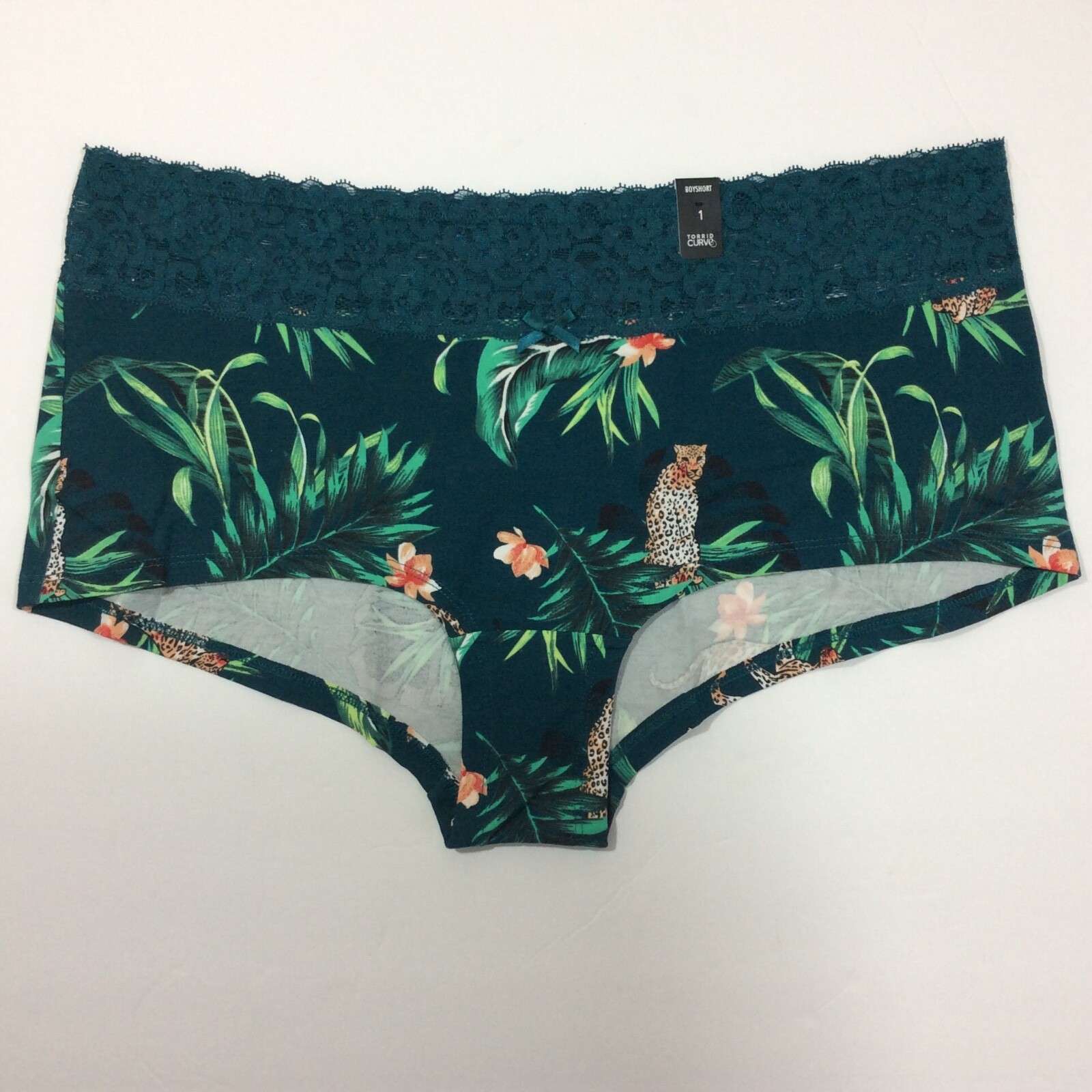 Torrid Women’s Jungle Animal Print Boyshort Panties Plus Size 1X Dark Green Lace