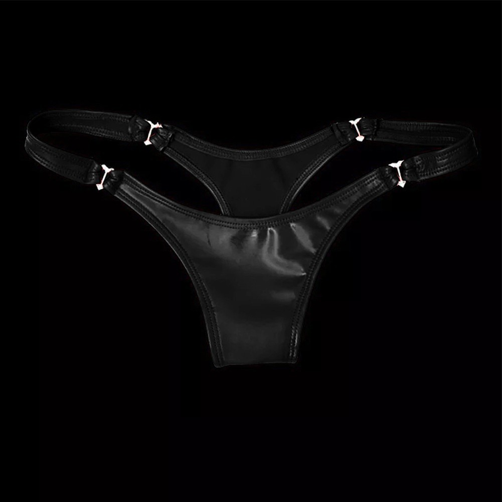 Womens Low Waist Red Black PVC Leather Thongs Gstring Panties Underwear