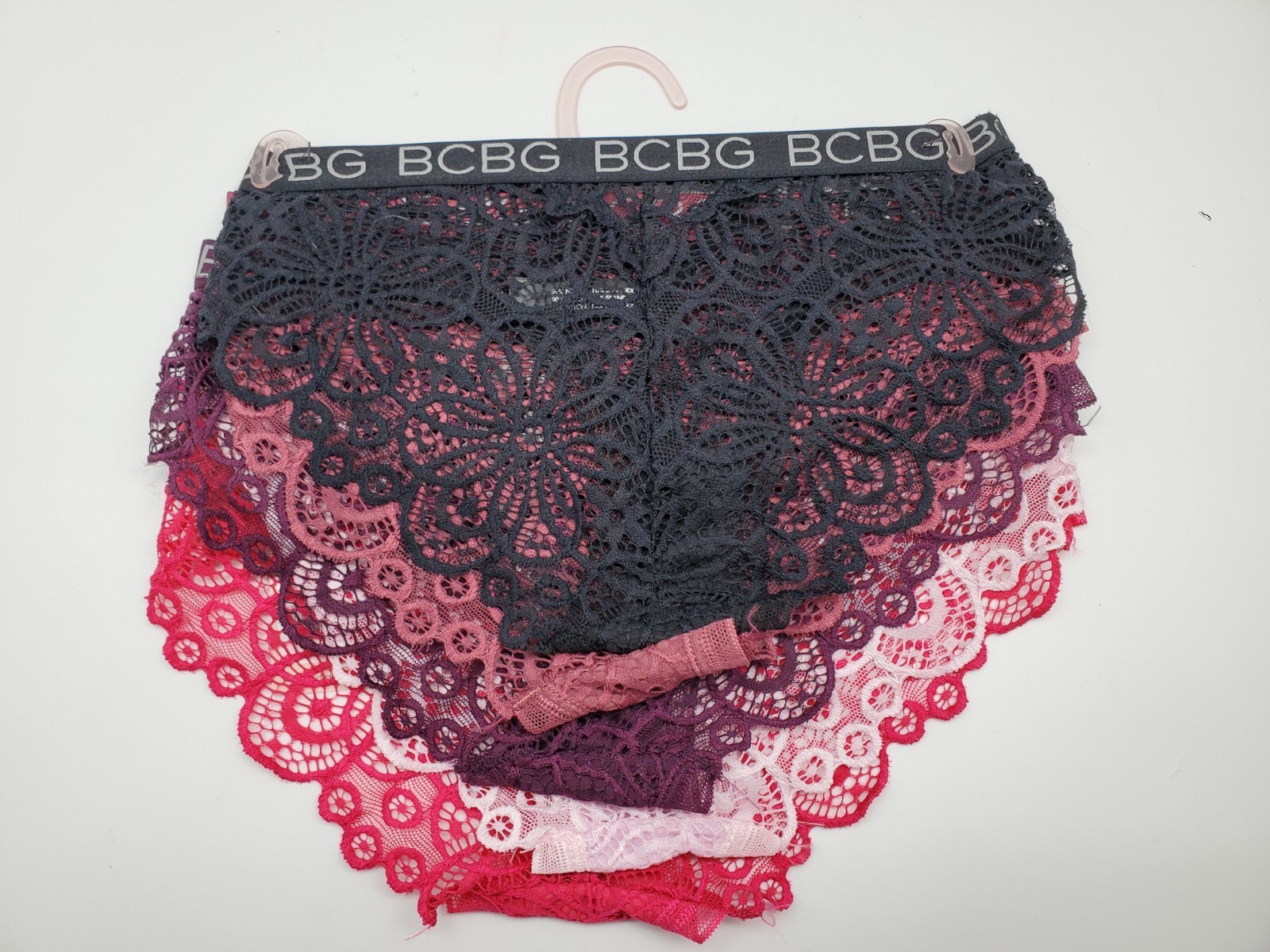BCBG 5 Pack Women’s Small Breathable Lace Panties Black Brown Burgundy Pink