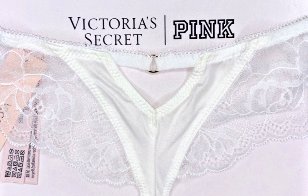 Victoria’s Secret Very Sexy NWT Medium White Lace Trim High Leg Thong Panty