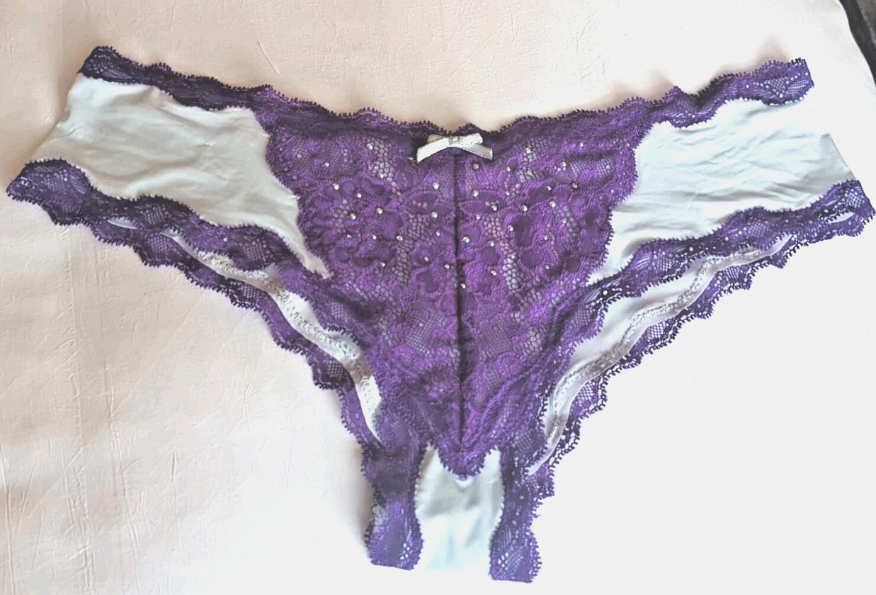 Dream Angels Cheeky Med Smooth Purple Lace sparkle panties Victoria’s Secret NWT