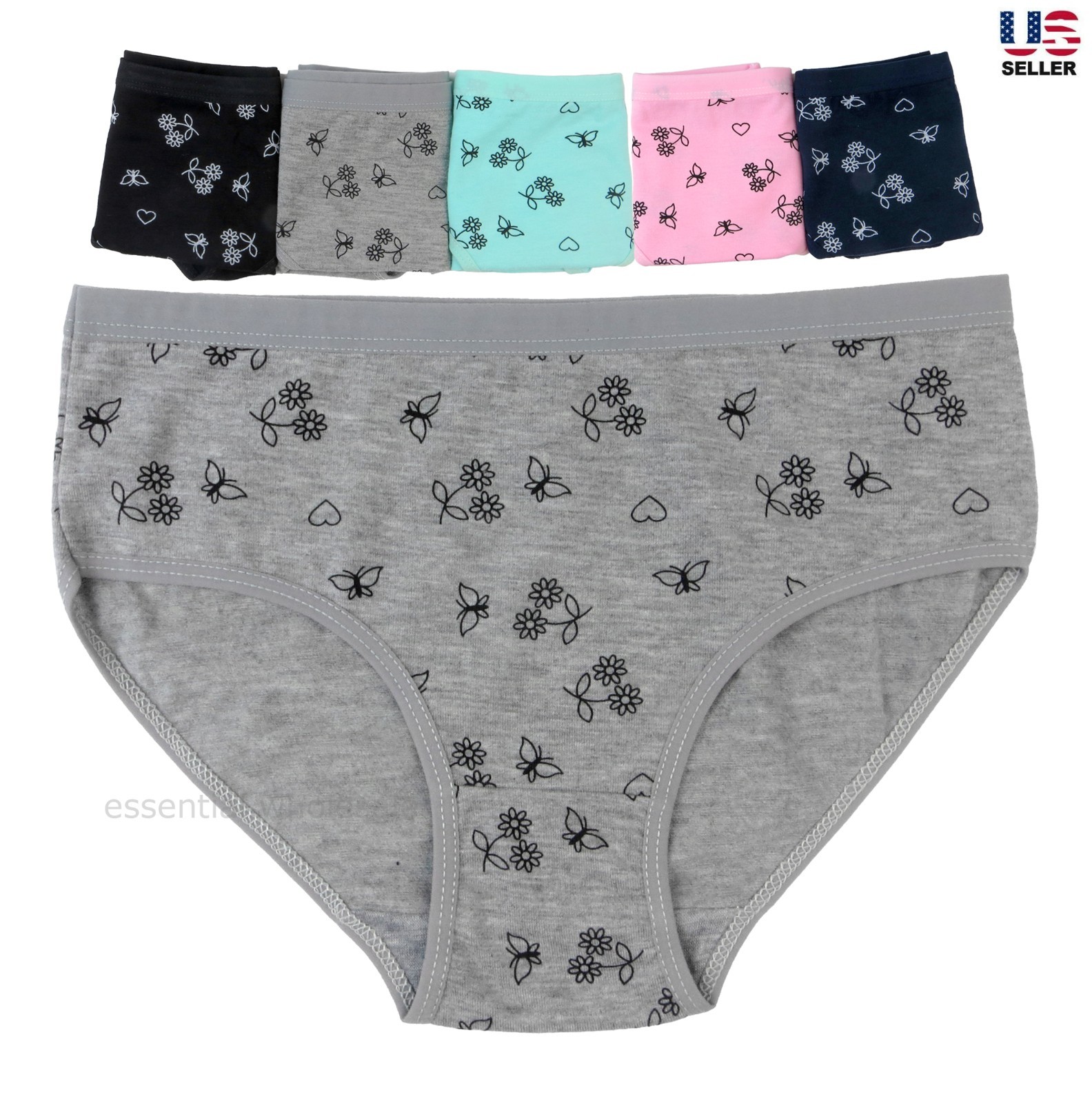 Easyweary 5 Pack Womens Cotton Floral Hipster Underwear Panties Briefs Low Rise