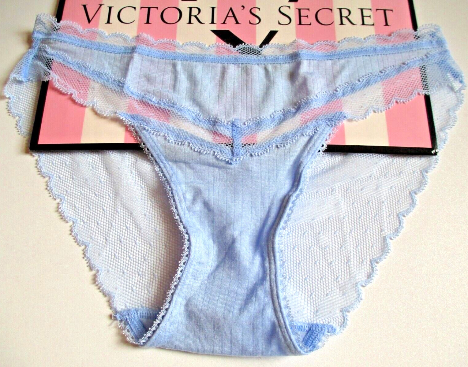 VICTORIA’S SECRET Modal Bikini Panty M L Blue NWT Mesh Lace Trim VS Soft