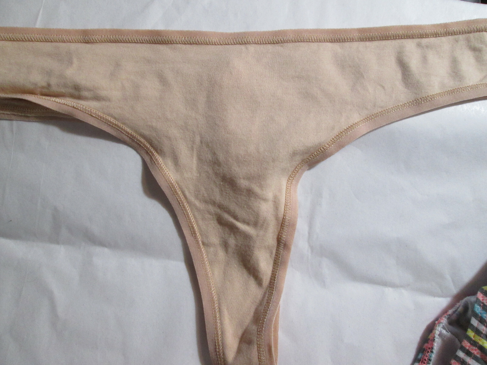 2 New 95% Cotton Thong Panties 💕 Size XL Set of Beige + Stripe w/Pink Lace