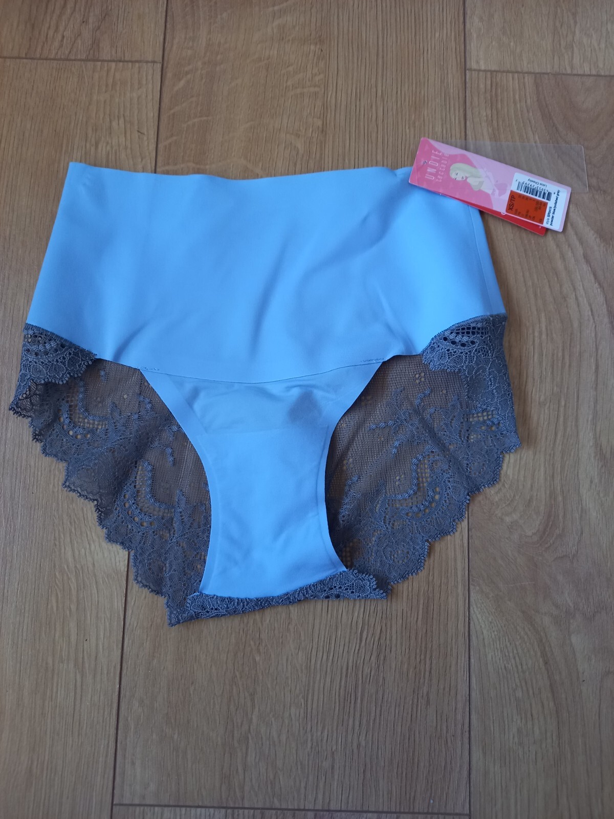 SPANX LACE CHEEKY SHAPEWEAR PANTIES POWDER BLUE / POLISHED GREY SIZE US XS UK 6