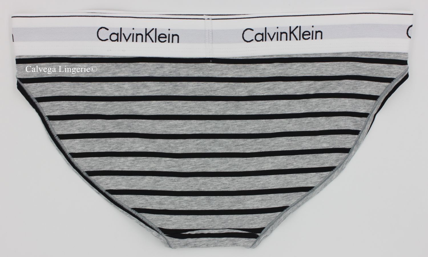 NWT Calvin Klein F3787 “Modern” Logo Cotton Bikini, Gray w/ Black Stripes