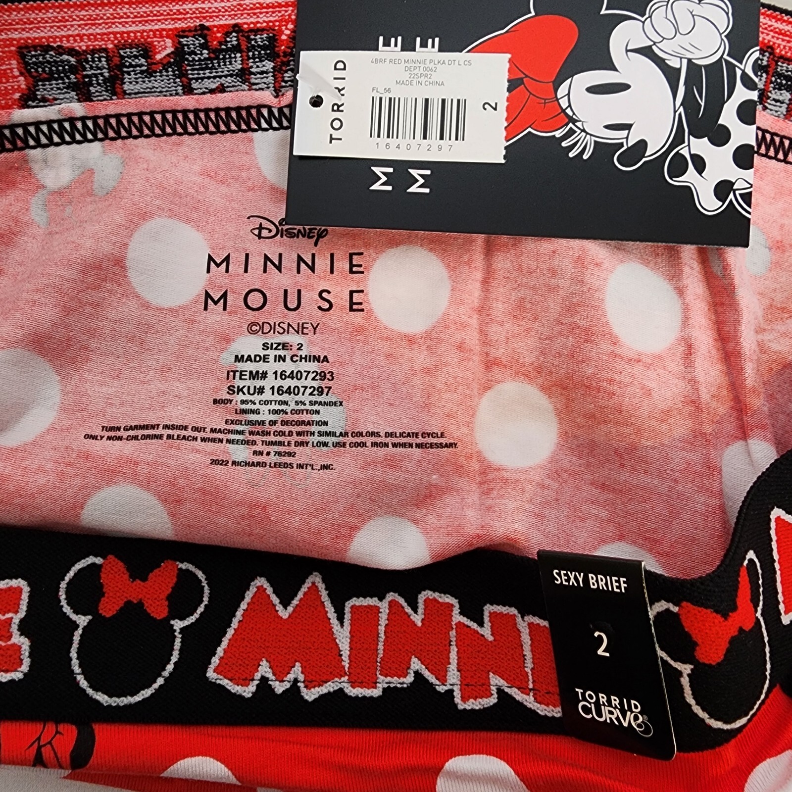 2X 18W 20W Torrid Minnie Mouse Red Polka Dot Brief Panty Disney Full Coverage Mi