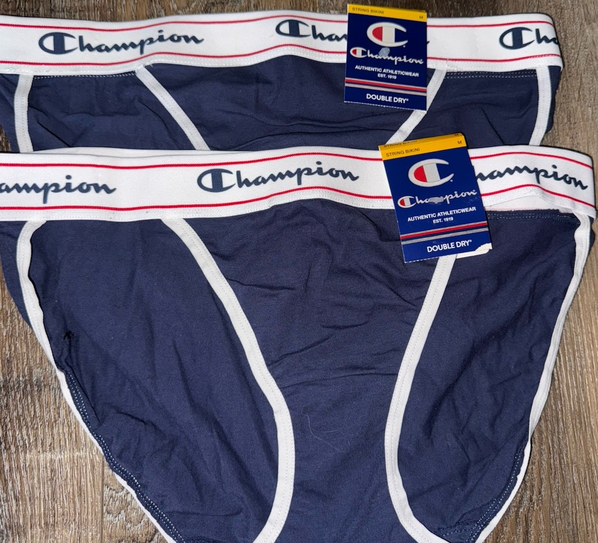 Champion ~ 2-Pair Womens String Bikini Underwear Cotton Blend Navy Blue ~ M