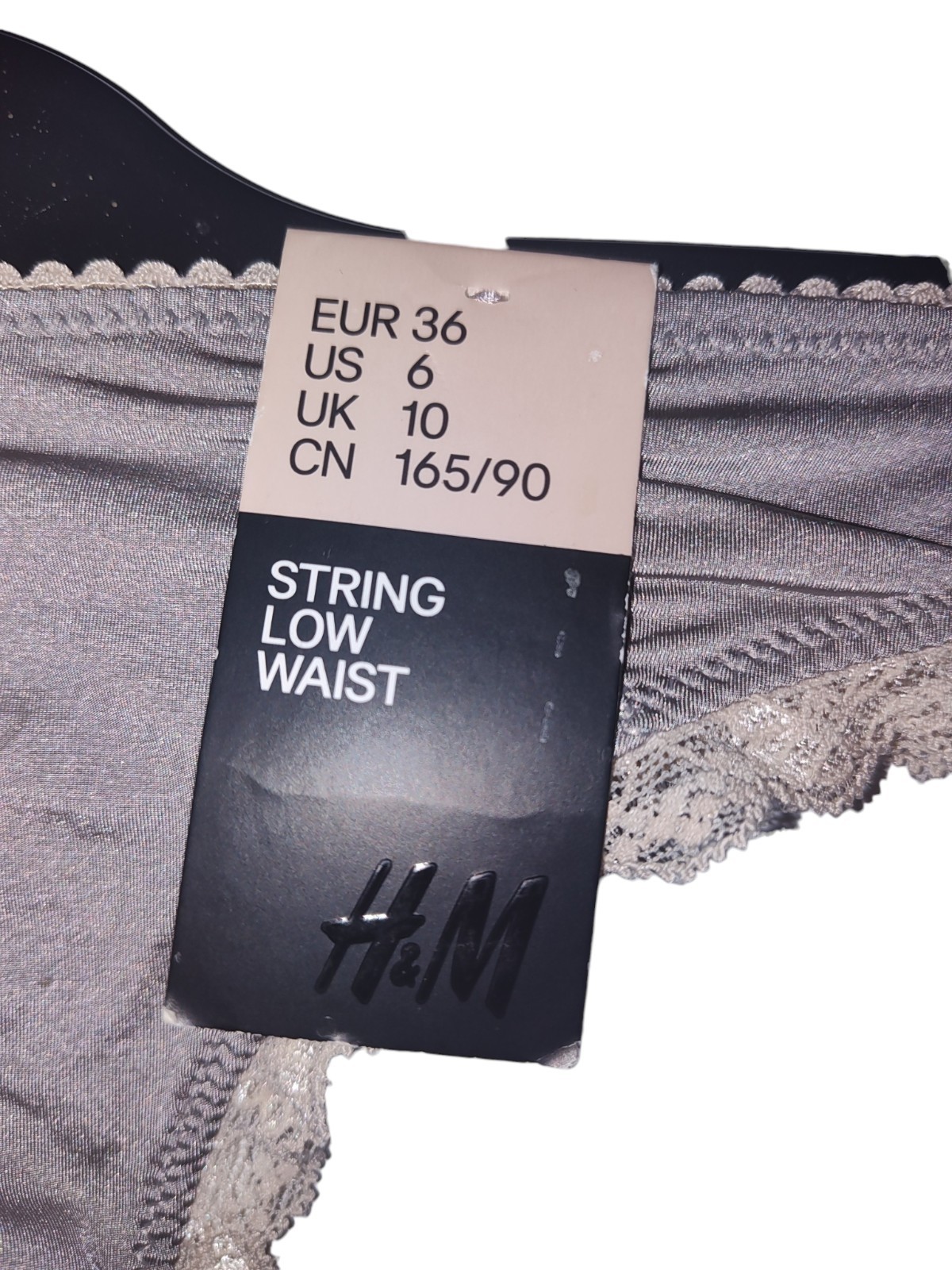 2PCs H &M String US-Size 4-Low Waist Thing With Lace Accent Gray Silver